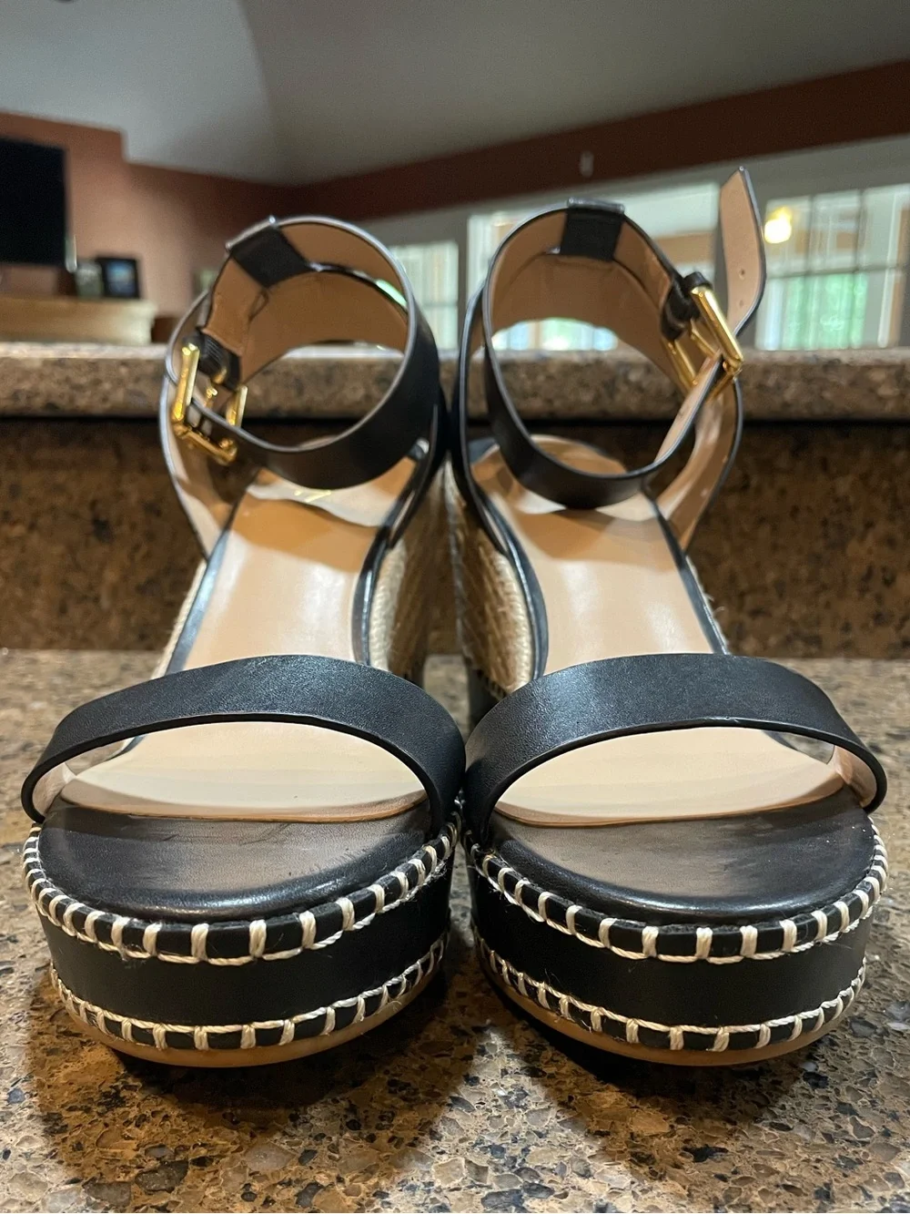 🖤 Ralph Lauren Hilarie Burnished Leather Espadrille Platform Wedge Sandal Sz 9